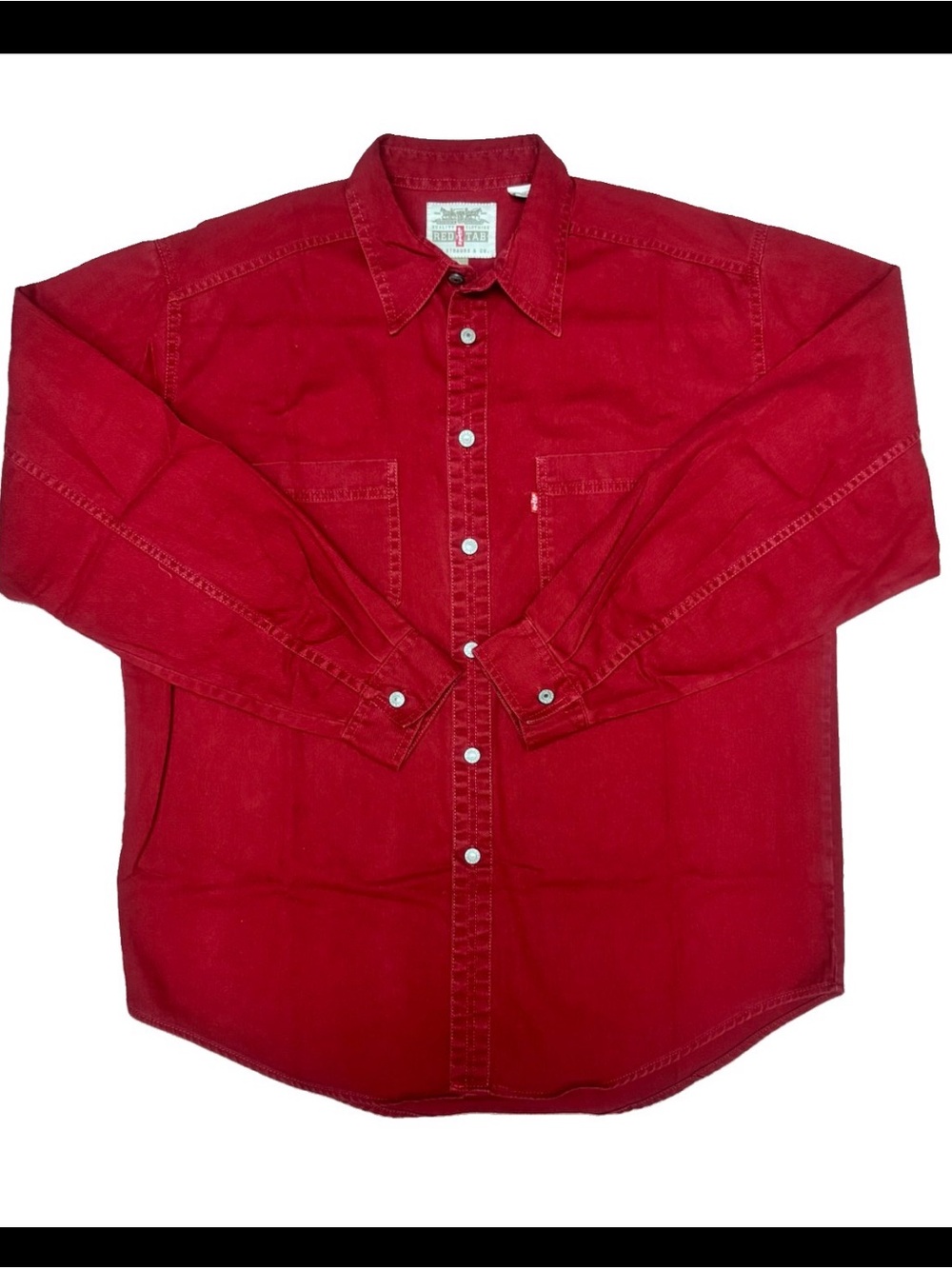 Vintage Levi's Red Tab Men's Red Button-Down Denim Work Shirt metal buttons L
